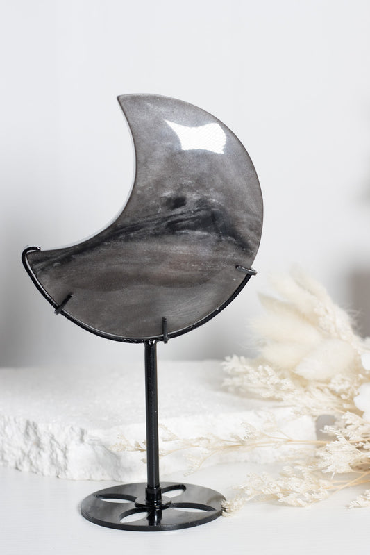 Silver Sheen Obsidian Crescent Moon